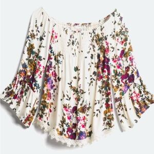 LUQ Juliet crocheted detail smock knit floral cream top size small